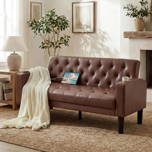 Brown leather loveseat - 62",