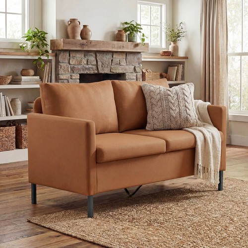 Faux leather brown love seat - leather,